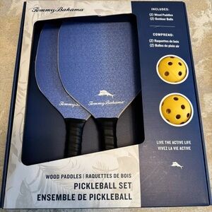 Tommy Bahama Blue Pickleball Set 2 Wood Paddles 2 Game Balls... No Box